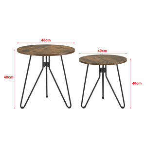 Lot de 2 tables basses rondes Väsby pieds épingle à cheveux effet bois foncé [en.casa]