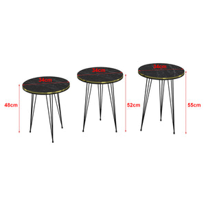 Table d'appoint Ry en lot de 3 Marbre, noir / or / noir [en.casa]