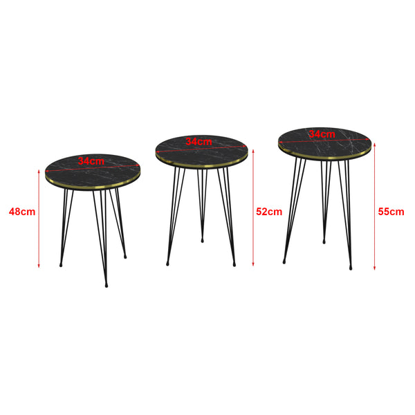 Table d'appoint Ry en lot de 3 Marbre, noir / or / noir [en.casa]