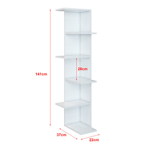 Bibliothèque Pandrup à 6 niveaux 141 x 37 x 22 cm blanc [en.casa]