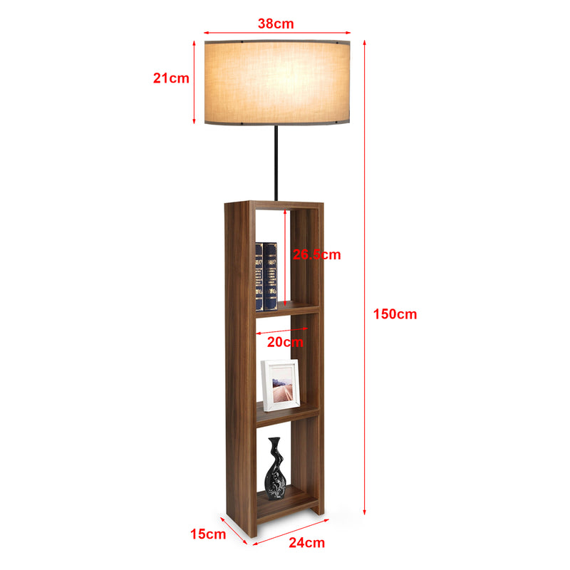 Croquis coté Lampadaire Redditch avec étagère hauteur 150 cm E27 effet bois / noir / beige [lux.pro]