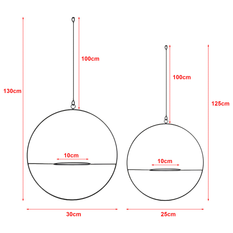 Croquis coté Lot de 2 supports de plante Opsterland à suspendre en métal noir [en.casa]