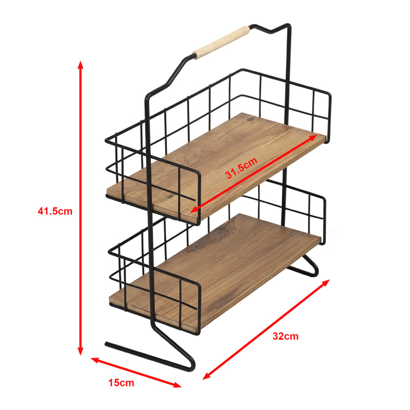 Croquis coté Étagère Sallingsund avec 2 surfaces de stockage pour salle de bain noir effet bois [en.casa]