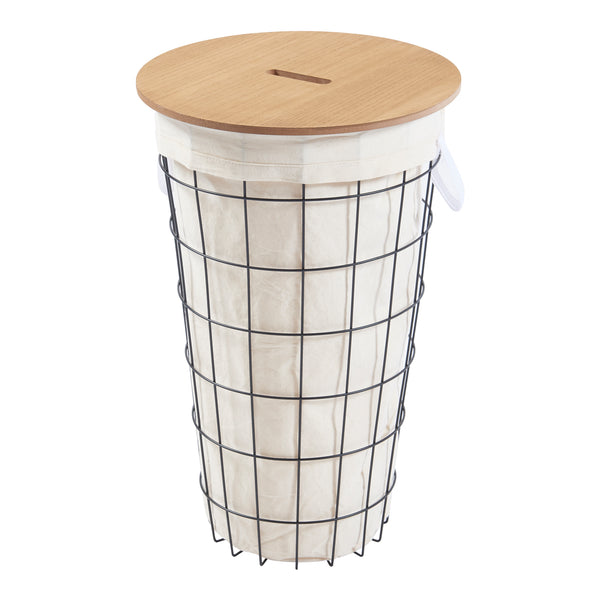 Panier à linge Skive avec sac à linge 40 L Métal Noir [en.casa]