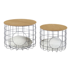 Set de 2 tables basses Haapajärvi panier avec couvercle amovible noir effet bois [en.casa]