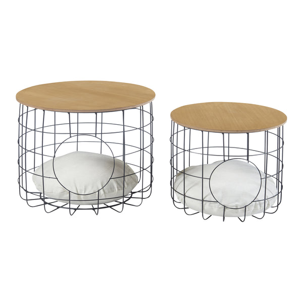 Set de 2 tables basses Haapajärvi panier avec couvercle amovible noir effet bois [en.casa]