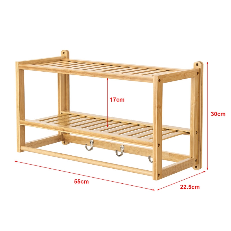 Croquis coté Étagère murale pour salle de bain Thyborøn bambou 30 x 55 x 22,5 cm naturel [en.casa]