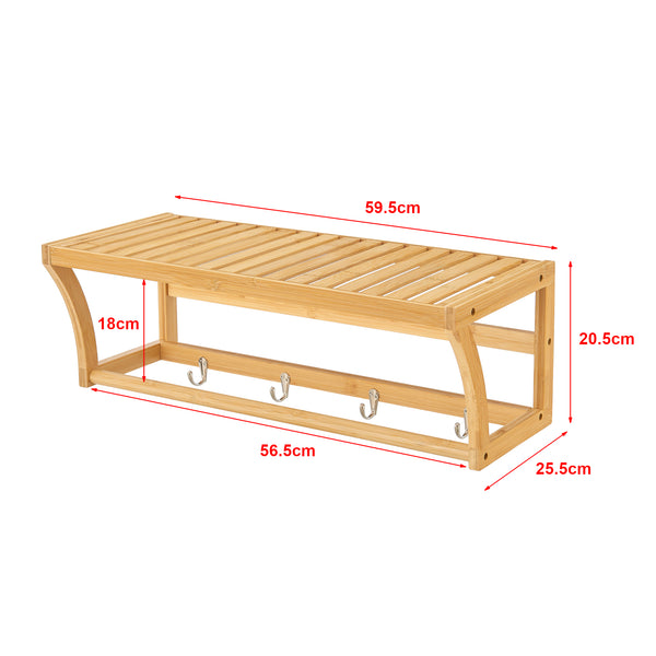 Étagère murale avec crochets Langeland bambou 20,5 x 59,5 x 25,5 cm naturel [en.casa]