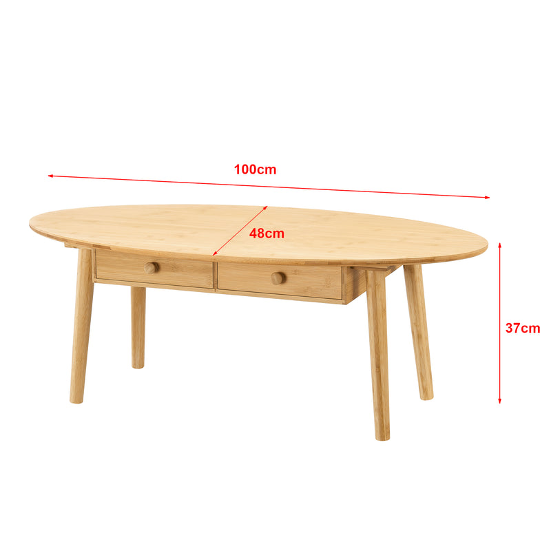 Croquis coté Table basse Harboøre bambou 37 x 100 x 48 cm [en.casa]