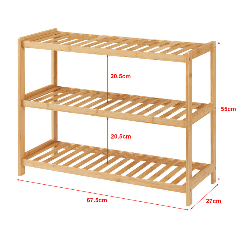 Croquis coté Étagère à chaussures Dammfleth bambou 55 x 68 x 27 cm naturel [en.casa]