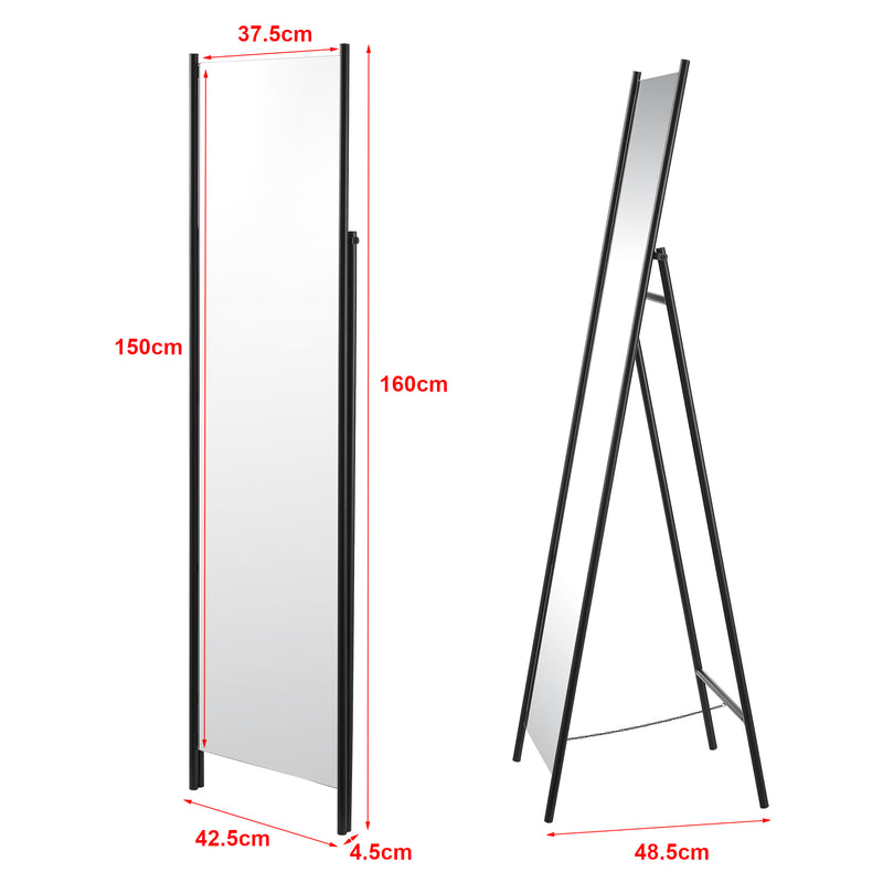 Croquis coté Miroir sur pied Martano 160 x 43 x 49 cm noir [en.casa]