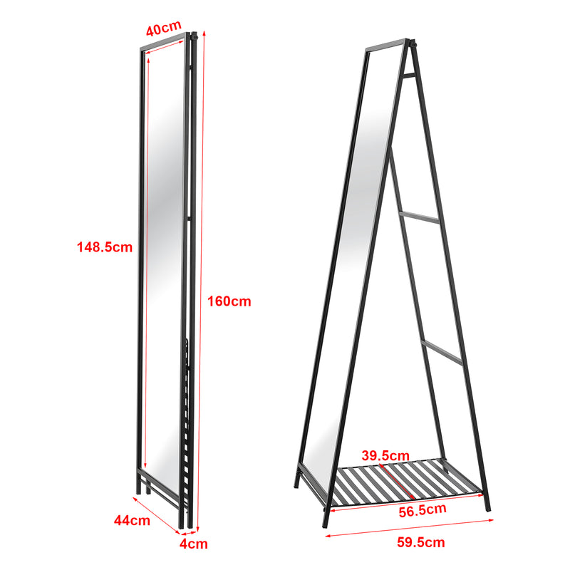 Croquis coté Miroir sur pied Ruffano 160 x 44 x 60 cm noir [en.casa]