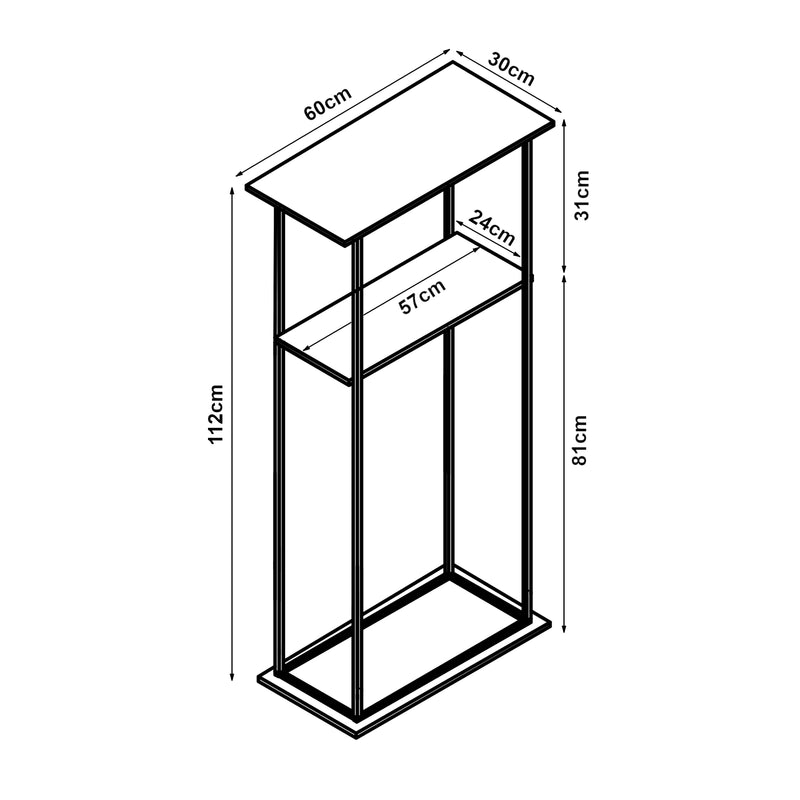 Croquis coté Range-bûches Turku pour intérieur avec étagères 112 x 60 x 30 cm [en.casa]
 