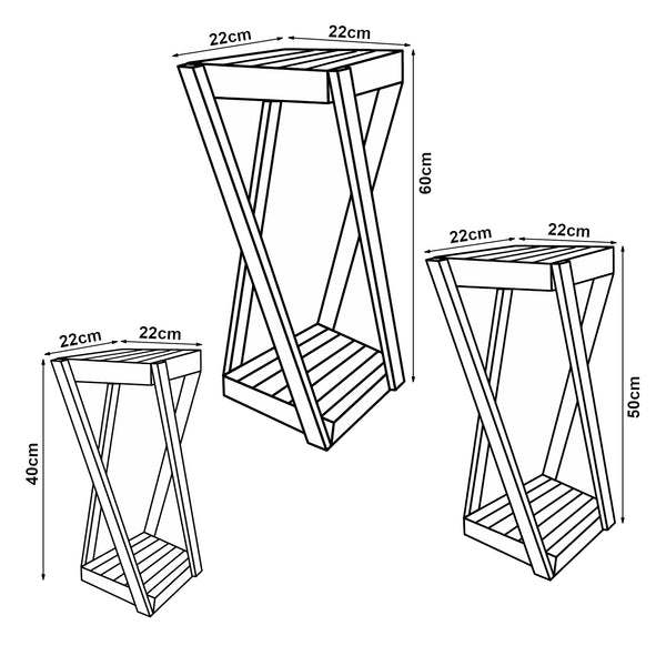 Set de 3 tables d'appoint Muonio bois de pin 40 - 60 x 22 x 22 cm bois foncé [en.casa]