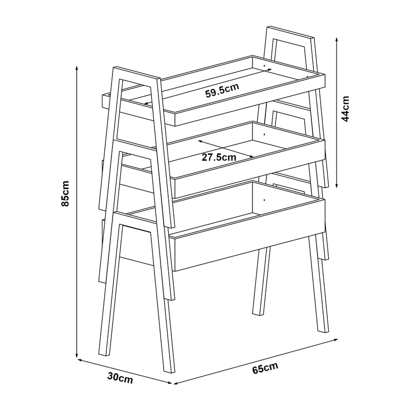 Croquis coté Lot de 3 étagères empilables Hitra bambou 85 x 65 x 30 cm naturel blanc [en.casa]