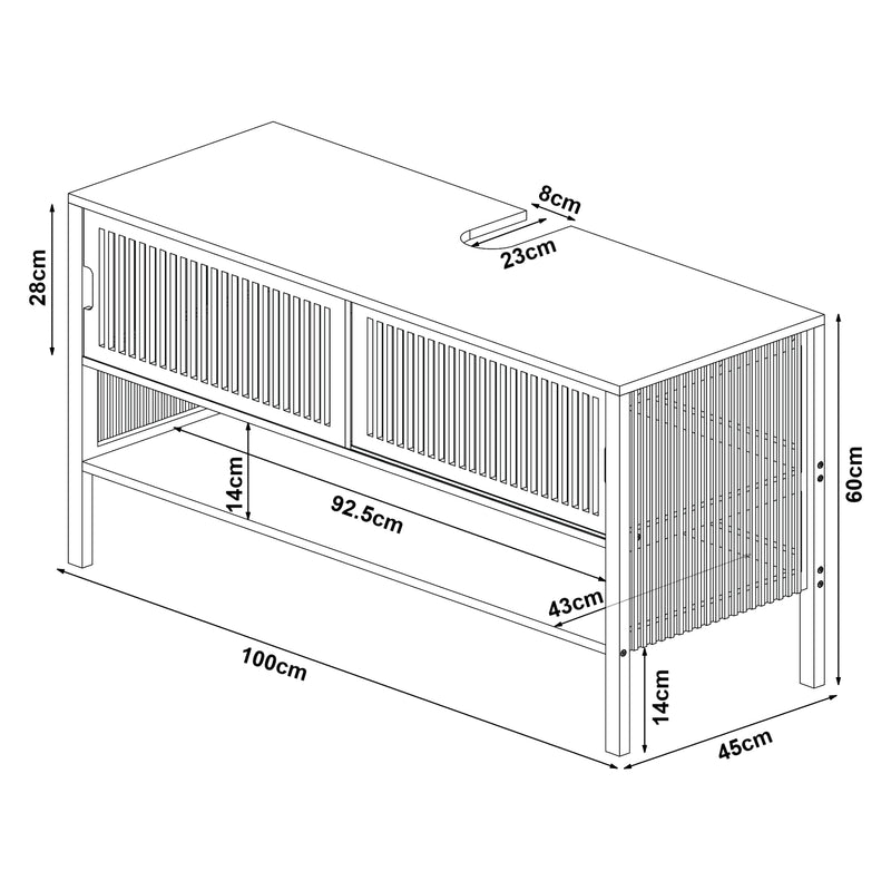 Croquis coté Meuble sous lavabo Hvaler bambou 60 x 100 x 45 cm naturel [en.casa]
