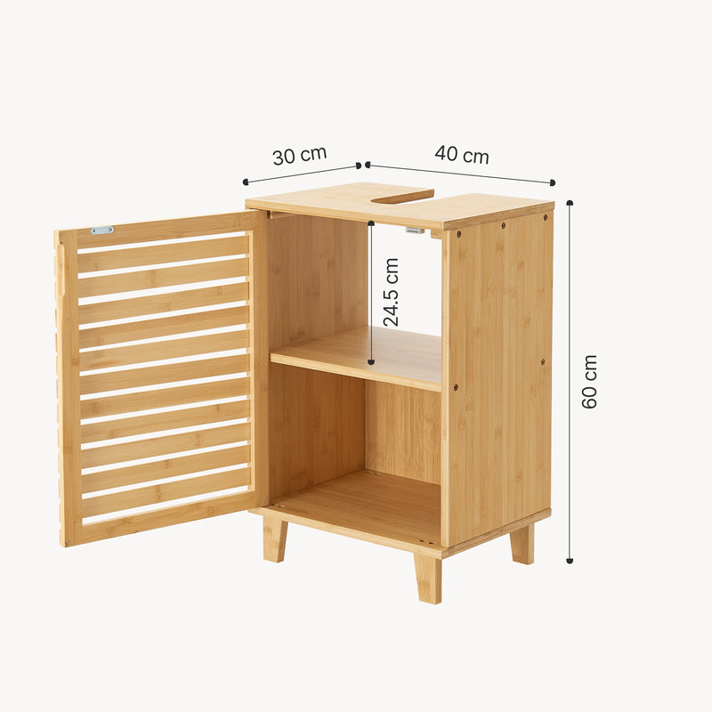 Croquis coté Meuble sous lavabo Iveland bambou 60 x 40 x 30 cm naturel [en.casa]