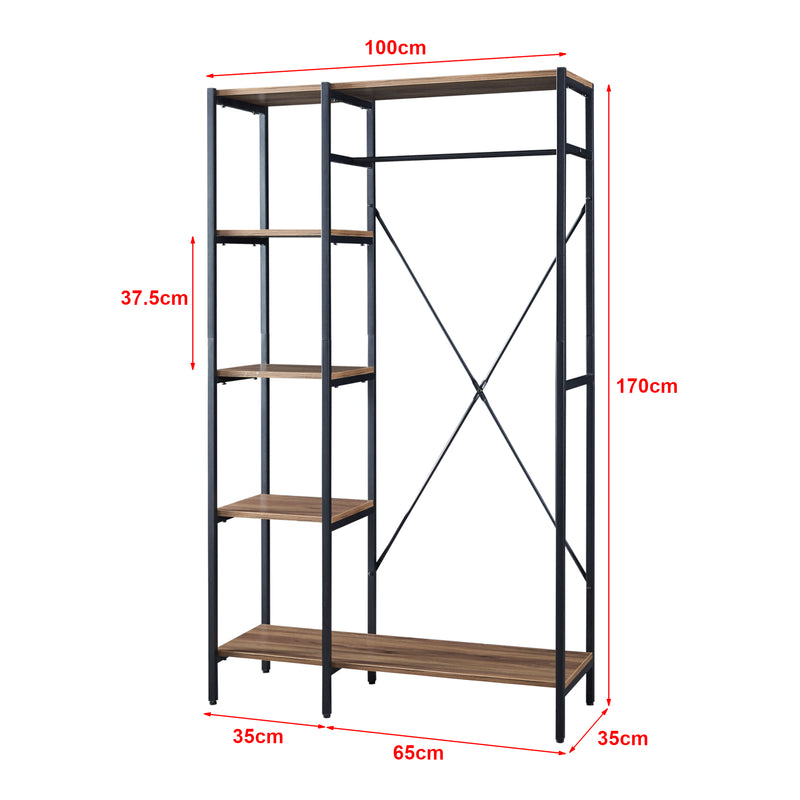 Croquis coté Portant à vêtements Hvidovre 170 x 100 x 35 cm noir effet bois [en.casa]