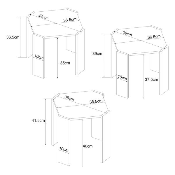 Table d'appoint Rantasalmi lot de 3 Blanc/Aspect chêne [en.casa]