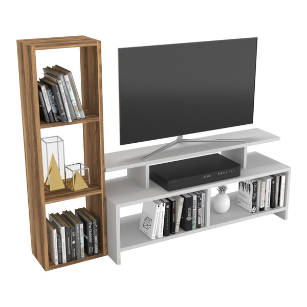 Table TV Klippan avec étagère Blanc / aspect noyer [en.casa]