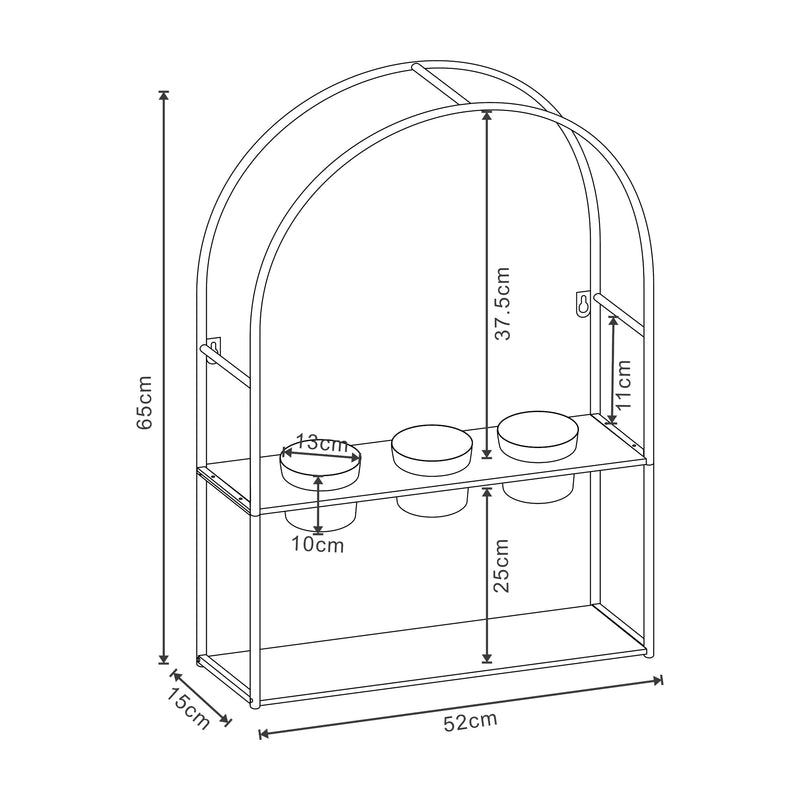 Croquis coté Étagère murale pour plantes Merikarvia métal 65 x 52 x 15 cm noir [en.casa]