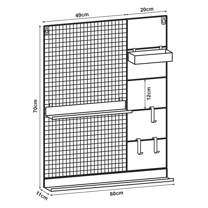 Croquis coté Grille murale Westre métal 70 x 60 x 11 cm noir [en.casa]