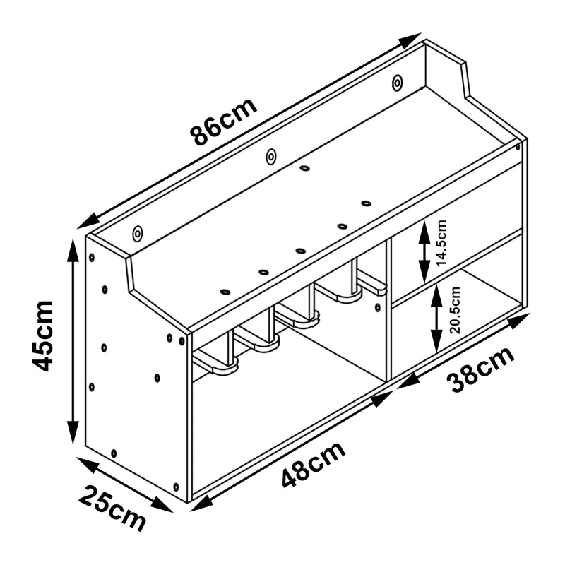 Croquis coté Organisateur d'outils mural Gjemnes bambou 86 x 25 x 45 cm naturel [en.casa]