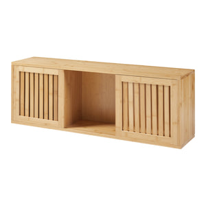 Étagère murale Grums avec 2 portes coulissantes bambou 93 x 20 x 33 cm naturel [en.casa]