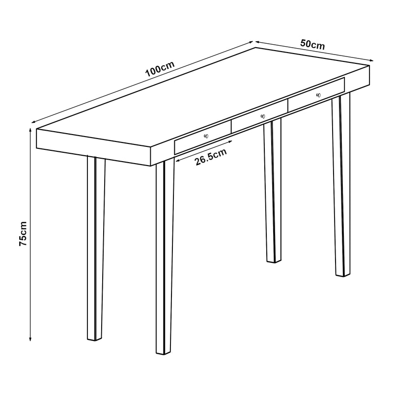 Croquis coté Bureau Hässleholm avec 3 tiroirs bambou 100 x 50 x 75 cm naturel [en.casa]