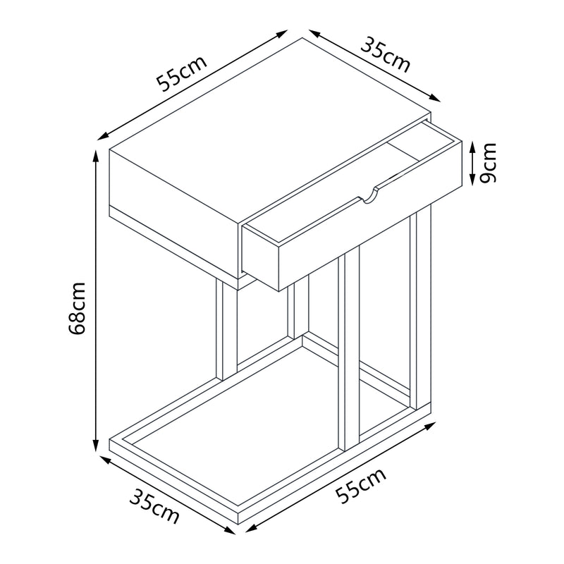 Croquis coté Table pour ordinateur portable Kåfjord avec tiroir bambou 68 x 55 x 35 cm naturel [en.casa]