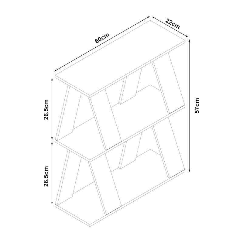 Croquis coté Table d'appoint Nome avec 2 étagères pannneau de particules 60 x 22 x 57 cm effet chêne [en.casa]