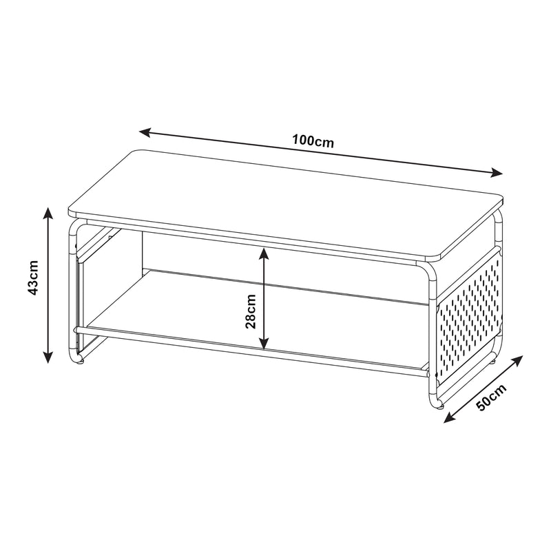 Croquis coté Table basse Dyrøy 100 x 50 x 43 cm blanc effet chêne gris [en.casa]