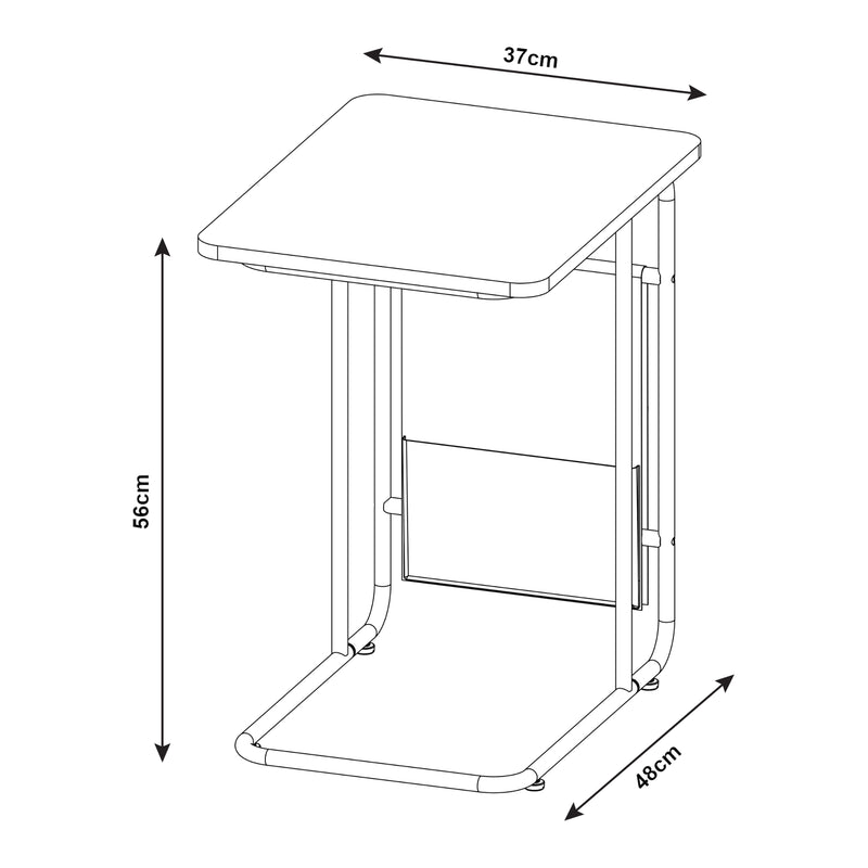 Croquis coté Table pour ordinateur portable Dyrøy 56 x 48 x 37 cm blanc effet chêne gris [en.casa]