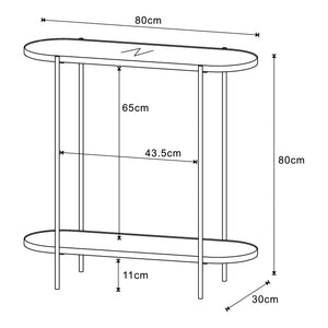 Table console Høyanger métal verre MDF 80 x 80 x 30 cm noir transparent effet chêne [en.casa]
