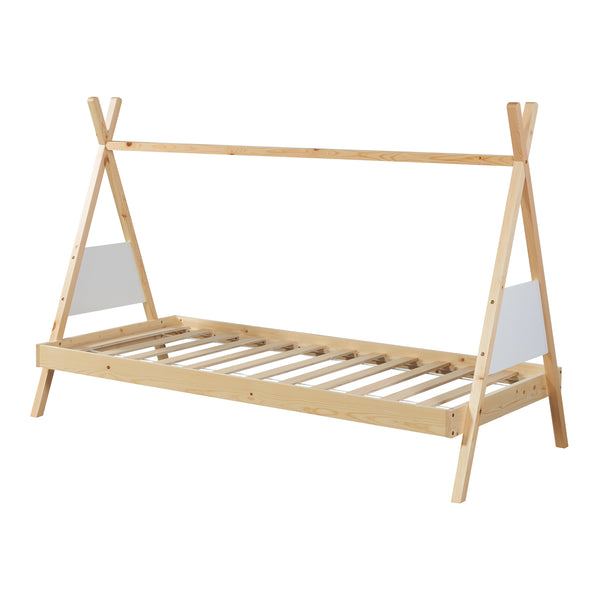 Lit tipi pour enfant Siikajoki bois de pin 90 x 200 cm naturel blanc [en.casa]