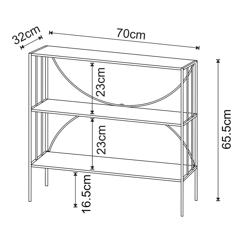 Croquis coté Table console Baarn métal 66 x 70 x 32 cm noir [en.casa]