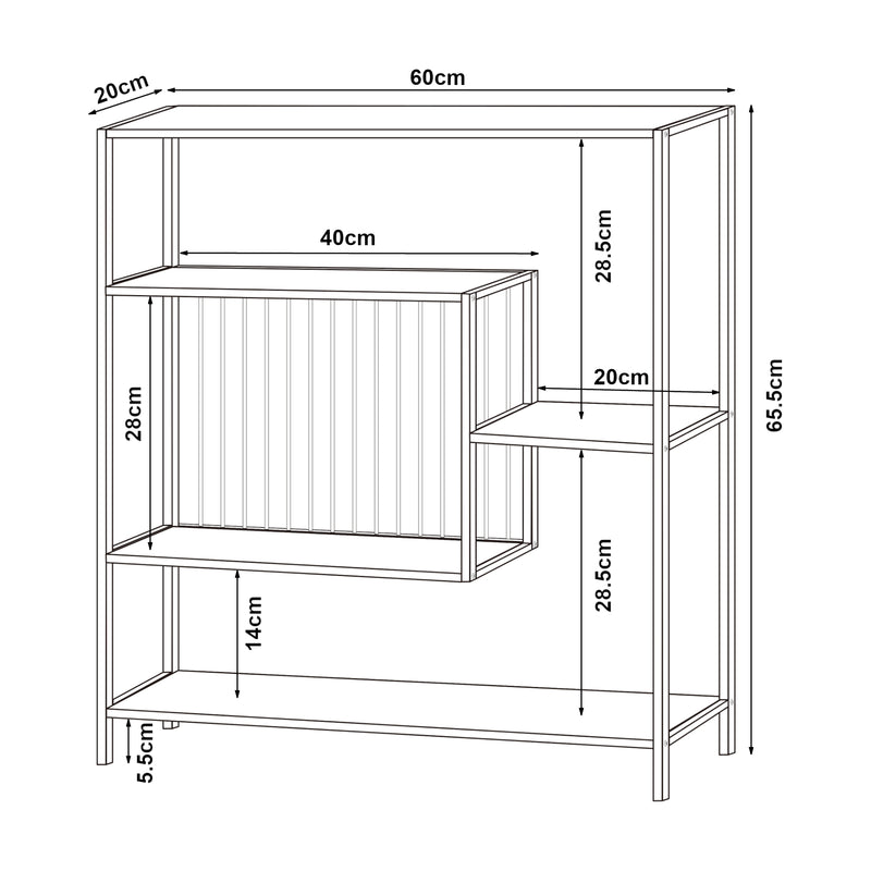 Croquis coté Table console Beesel métal 66 x 60 x 20 cm noir [en.casa]