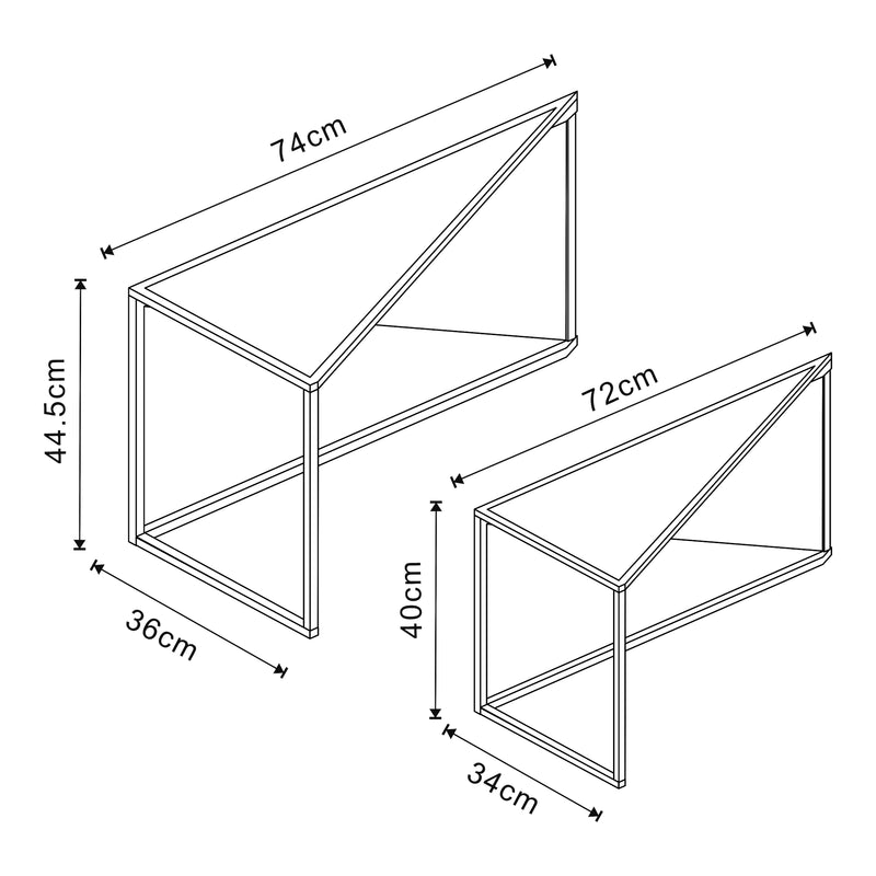 Croquis coté Set de 2 tables basses gigognes Kungsör de tailles différentes métal noir [en.casa]