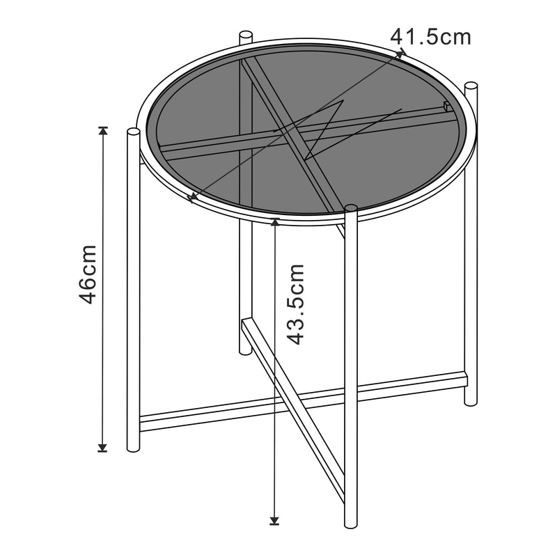 Croquis coté Table d'appoint ronde Lier verre trempé métal 46 x 42 cm noir [en.casa]