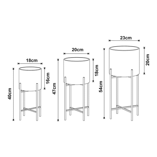 Set de 3 porte-plantes Orsa de tailles variées métal noir [en.casa]