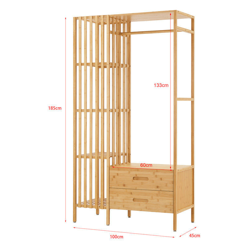Croquis coté Portemanteau Varanger bambou 185 x 100 x 45 cm naturel [en.casa]