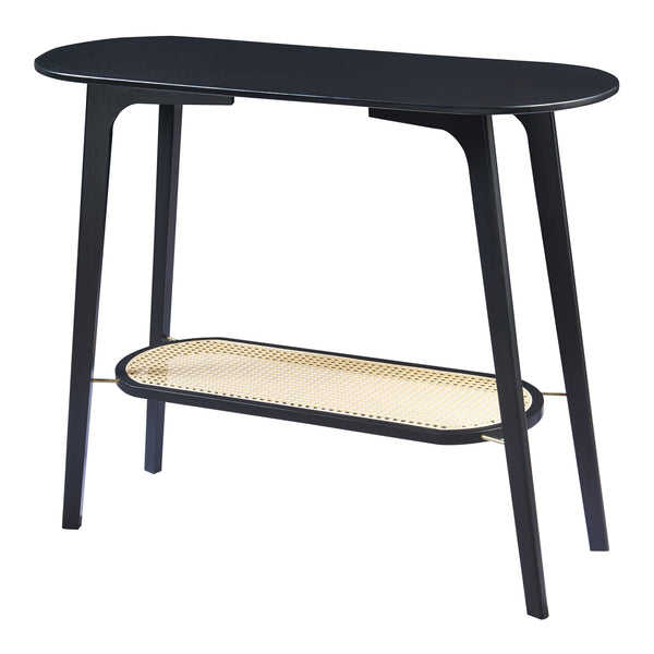 Console Taivalkoski 100x35x80 cm Noir/Aspect rotin [en.casa]