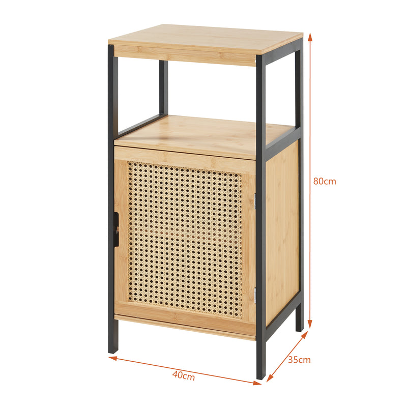 Croquis coté Armoire de salle de bain Tervola MDF bambou rotin 80 x 40 x 35 cm noir naturel [en.casa]