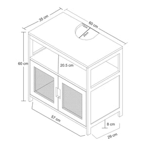 Meuble sous-lavabo Tervola 60x60x35 cm Noir/Bambou [en.casa]