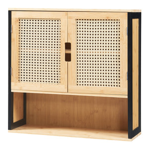 Armoire murale Bad Tervola 60x60x20 cm Noir/Bambou [en.casa]