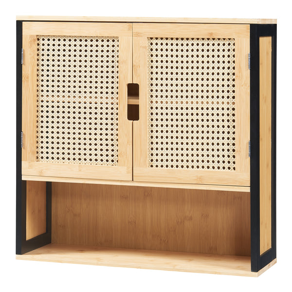 Armoire murale Bad Tervola 60x60x20 cm Noir/Bambou [en.casa]