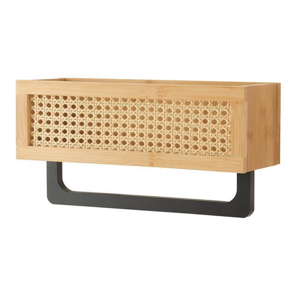 Étagère murale Tervola 36 x 13 x 19 cm naturel effet rotin noir [en.casa]