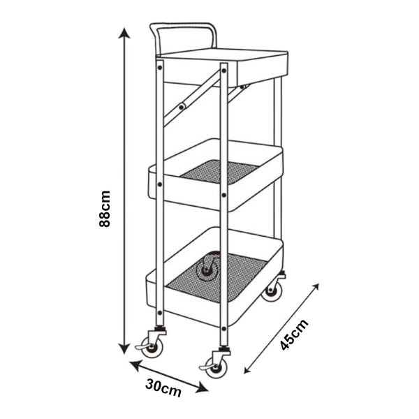 Chariot roulant Vörå à 3 niveaux 88x45x30cm Noir [en.casa]