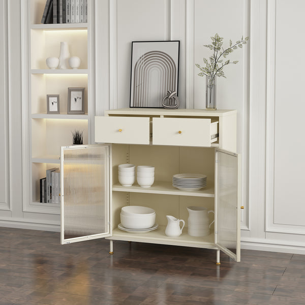 Buffet Lindau acier 97x80x40 cm crème blanc [en.casa]