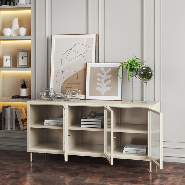 Meuble TV Lindau Acier 120x40x59 cm Crème blanc [en.casa]